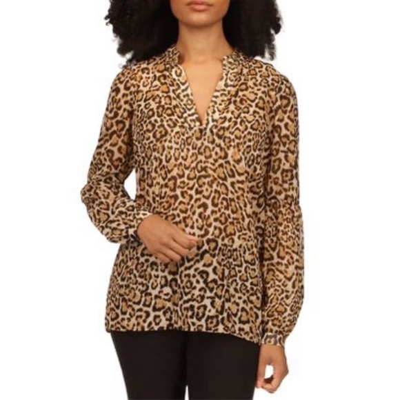 MICHAEL KORS Womens Button Up Shirt Blouse Long Sleeve Brown Leopard Print 10 - Picture 1 of 10